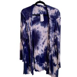 NWT 💙🤍 Avenue French Terry Navy Tie-Dye Long 32.5” Open Hoodie Cardigan, 22/24